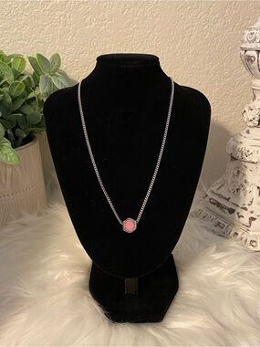 Marc Jacobs silver tone curb chain necklace pink charm pendant 18" adjustable